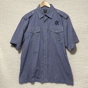 Avirex Men's Short Sleeve Button Up Shirt Blue White Gingham Plaid Size‎ Large